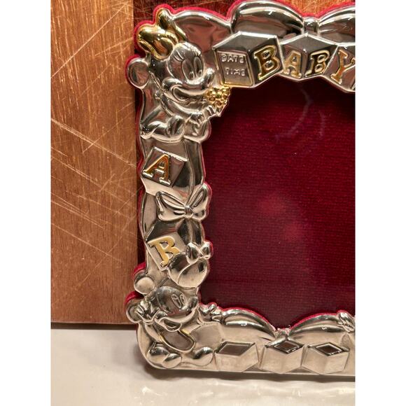 Vintage Disney Mickey Minnie Mouse Donald Duck Baby Frame Silverplate Brass 4x6 - Picture 3 of 11